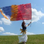 woman holding flag