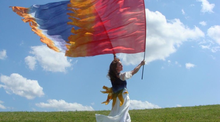 woman holding flag